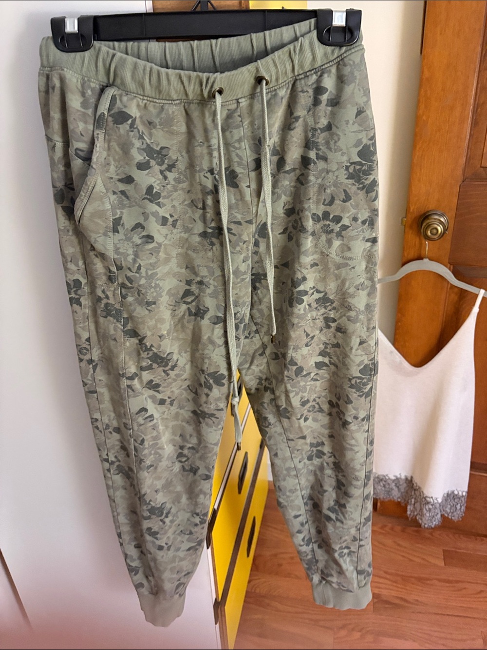Anthropologie Olive Green Floral Print Joggers